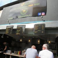 bench in front of counter, VBurger, London at Vburger Camden in North West London