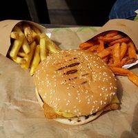 burger with fries on the side, Vburger at Vburger Camden in North West London