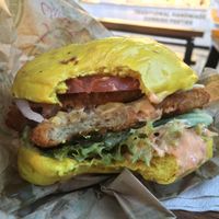 Seitan burger with cheese at Vburger Camden in North West London