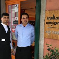 Owner and vegan friendly sign ! at Sanskar Nepal in Lisbon