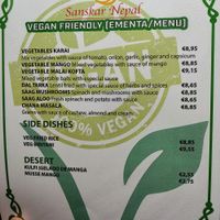 Menu at Sanskar Nepal in Lisbon