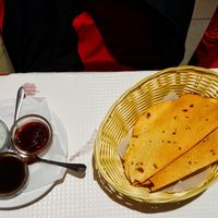 Complementary appetizer (white sauce not vegan) at Sanskar Nepal in Lisbon