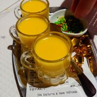 Vegan juice shots to end the meal at Sanskar Nepal in Lisbon