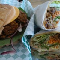 Crispy duck wrap and black bean burger.  at enVegan in Morrow