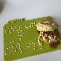 “Chicken” biscuit with pepper jelly, yummm! at Dajen Eats in Eatonville