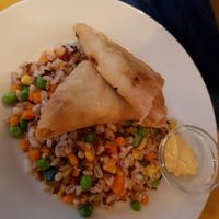 Empanadas but really it was samosa at La Vie En Rose in Trento