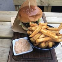 Burger and fries  at Göteburgare Vegan in Gothenburg