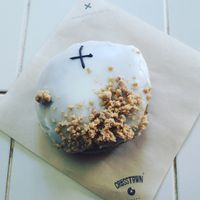 Vegan coconut custard spirulina doughnut at Crosstown Doughnuts - Shoreditch in East London