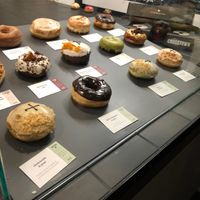 Last row close to the camera are all 100% vegan! at Crosstown Doughnuts - Shoreditch in East London