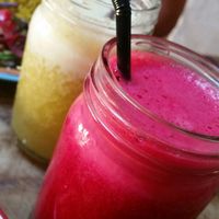 Veggie juice and passion smoothie at My Village Hawraman Cafe in North West London