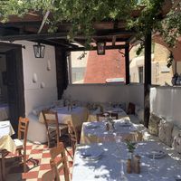 Outdoor seating  at Candouni in Santorini
