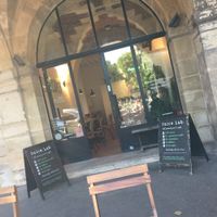 Outside of juice bar, beautiful location.  Inside and outside seating available. at Mandarine in Paris