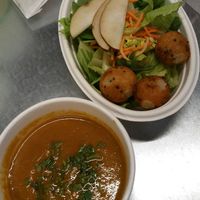 Sweet potato and ginger soup with salad!   at Veg on the Edge in Santa Cruz