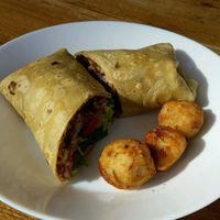 suya burger (wrap instead of bun) at Veg on the Edge in Santa Cruz