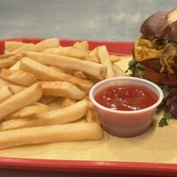 Vegan burger, cooked to perfection with mushrooms,vegan cheese, kale and home blend vegan mayonnaise……. delectable!  at Veg on the Edge in Santa Cruz