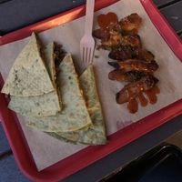 Beyond meat quesadilla with plantains  at Veg on the Edge in Santa Cruz