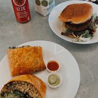 Black bean wrap & beyond burger  at Veg on the Edge in Santa Cruz