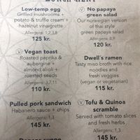 Lunch menu (August 2017) at Dwell in Bergen