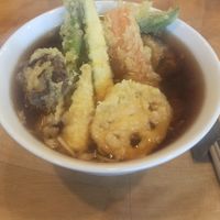 Hot soba with tempura  at Kobayashi Soba in Matsumoto