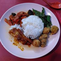 Selection of rice, tofu, and veggies at Xing Guang Vegetarian 星光素食 in Central Singapore