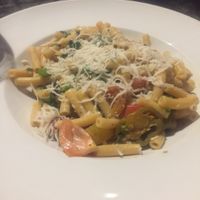 Chickpea pasta which is vegan and gf and asked to add almond cheese! at Three Vines Bistro in Saratoga Springs