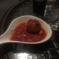 Vegan meatball which is rotating but this was a risotto ball at Three Vines Bistro in Saratoga Springs