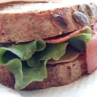 Roasted fake beef, eggplant, olive, bread   at FrescoBaldo in Rome