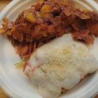 Food that I got at 15:30. Lunch time is until 15. Raw pumpkin is not my thing. Lasagna was better but there is room for improvement.  at FrescoBaldo in Rome