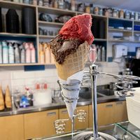 Chocolate and raspberry sorbet  at Crna Ovca in Belgrade