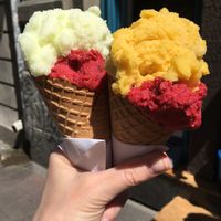 1) Melon + cherry with chocolate 
2) Mango + cherry with chocolate  at Crna Ovca in Belgrade