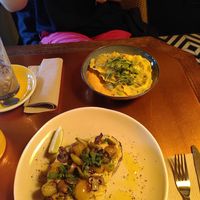 the hummus toast and ravioli as vegan versions. both approximately 9€. at Holy Donut - Vokiečių in Vilnius