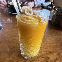 Mango and coconut smoothie (thick and creamy)  at Addington Coffee Co-op in Christchurch