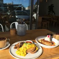 Tofu scramble & vegan pancakes at Nude Sisters Whole Food Kitchen in Gold Coast