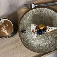 Carrot cake and coffee  at Alive in Geneva