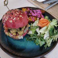 Burger and wedges at Alive in Geneva