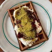 Chestnut waffle with cherry  at Jaglana in Poznan