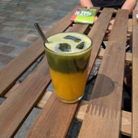 Orange - matcha drink at Jaglana in Poznan