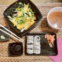 Mango salad, miso soup, and veg Cali tempura roll  at Go Sushi - Svetozara Markovića in Belgrade