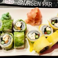 Upon special request, Green Love Roll substitute tofu and Mango Bango Wrapped Roll substitute tofu at Go Sushi - Svetozara Markovića in Belgrade