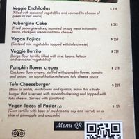 Vegan portion of the menu at Casa Tequila in Cancun