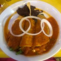 Vegan enchiladas with red sauce. Seriously amazing. at Casa Tequila in Cancun