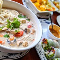 Springs Rolls and Tom Kha with added rice noodles at Thai Delicacy in Truckee