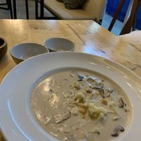 Creamy cauliflower and mushroom soup  at Hua Hin Vegan Cafe and Wine in Hua Hin