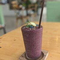 Delicious purple smoothie at Hua Hin Vegan Cafe and Wine in Hua Hin