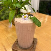 Strawberry and banana cashew milk smoothie   at Hua Hin Vegan Cafe and Wine in Hua Hin