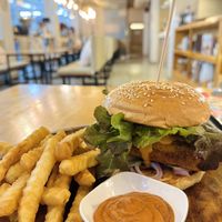 Yellow tofu burger (190 THB)  at Hua Hin Vegan Cafe and Wine in Hua Hin