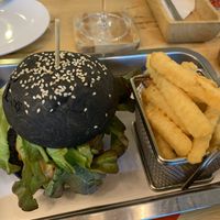Great jackfruit burger with vegan cheese at Hua Hin Vegan Cafe and Wine in Hua Hin