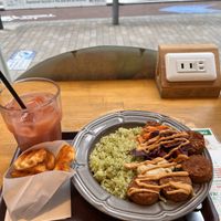 Guava juice, waffle fries and Mediterranean falafel rice bowl  at Falafel Brothers - Minato in Tokyo