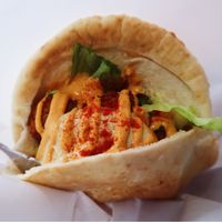 Chose the spicy tahini sauce, delicious! at Falafel Brothers - Minato in Tokyo