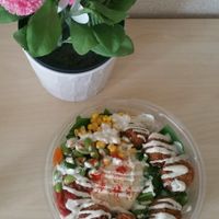 [Take Out] Salad Bowl: Falafel, cabbage, hummus - includes a base of your choice (kale, lettuce, spinach), three toppings of your choice, and a sauce of your choice. 美味しい買った!! at Falafel Brothers - Minato in Tokyo